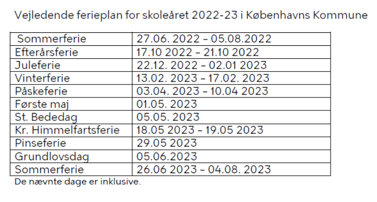 Ferieplan | Langelinieskolen