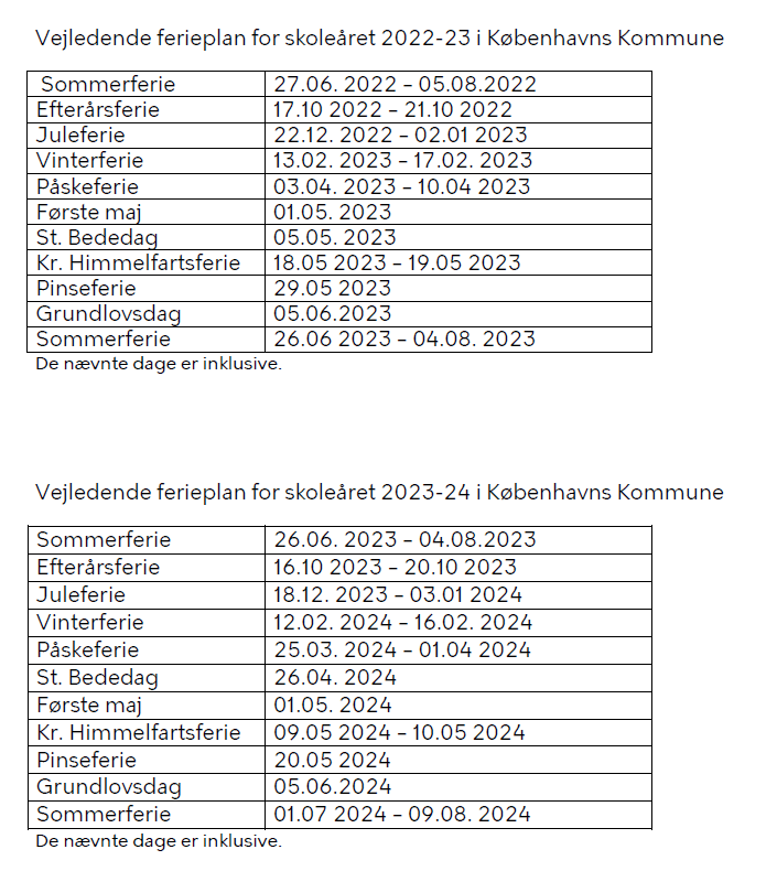 Ferieplan | Langelinieskolen